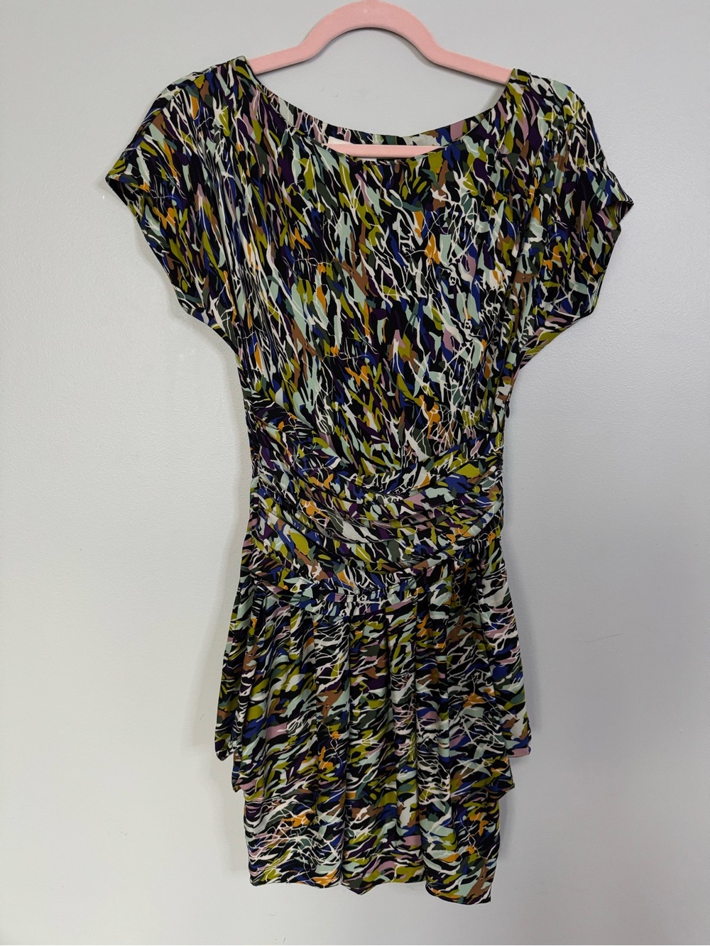 Diane Von Furstenberg Fraley Silk Ruched Abstract Print Dress Size 2 - Picture 2 of 9